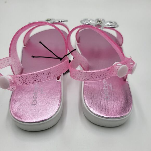 BEBE GIRLS NWT  pink fuchsia & silver size 2/3 press stud jelly sandals - Picture 4 of 6